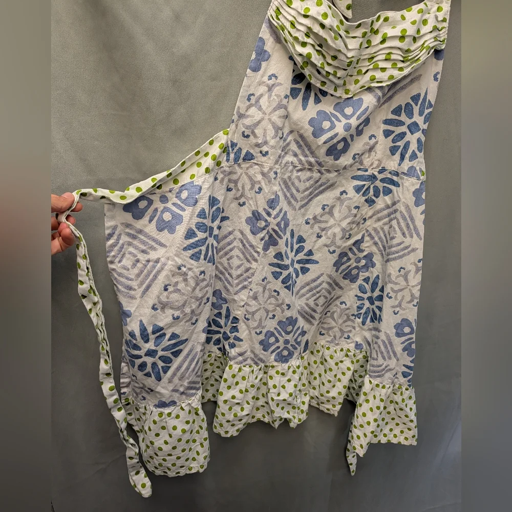 Martha Stewart Blue Floral and Green Dot Cotton Apron
